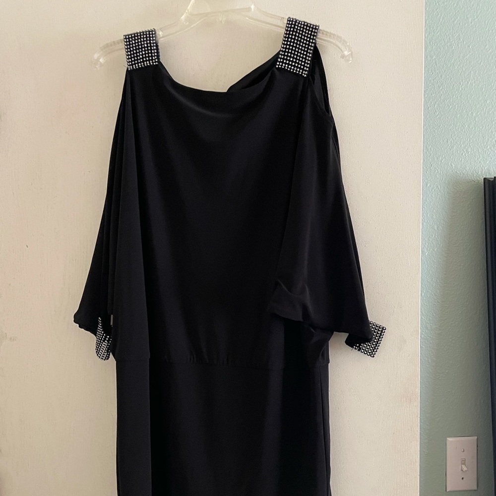 Black peep shoulder dress